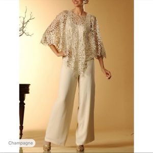 LanTing NWT sz 10 Grape 3 piece formal pantsuit vintage elegant lace top chiffon